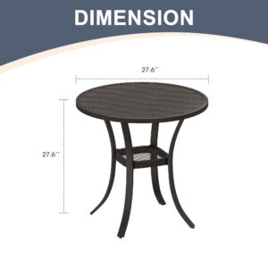 VICLLAX Patio Dining Table, Round Patio Table Metal Outdoor Bistro Table with Rack for Balcony Garden Deck, 27.6Inch Ash Grey