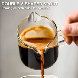 Qipecedm Espresso Cups Set of 2, 4 OZ Double Spouts Cups, Espresso Shot Glasses, Milk Cup with Handle, Clear Glass, Espresso Accessories for Espresso Machine