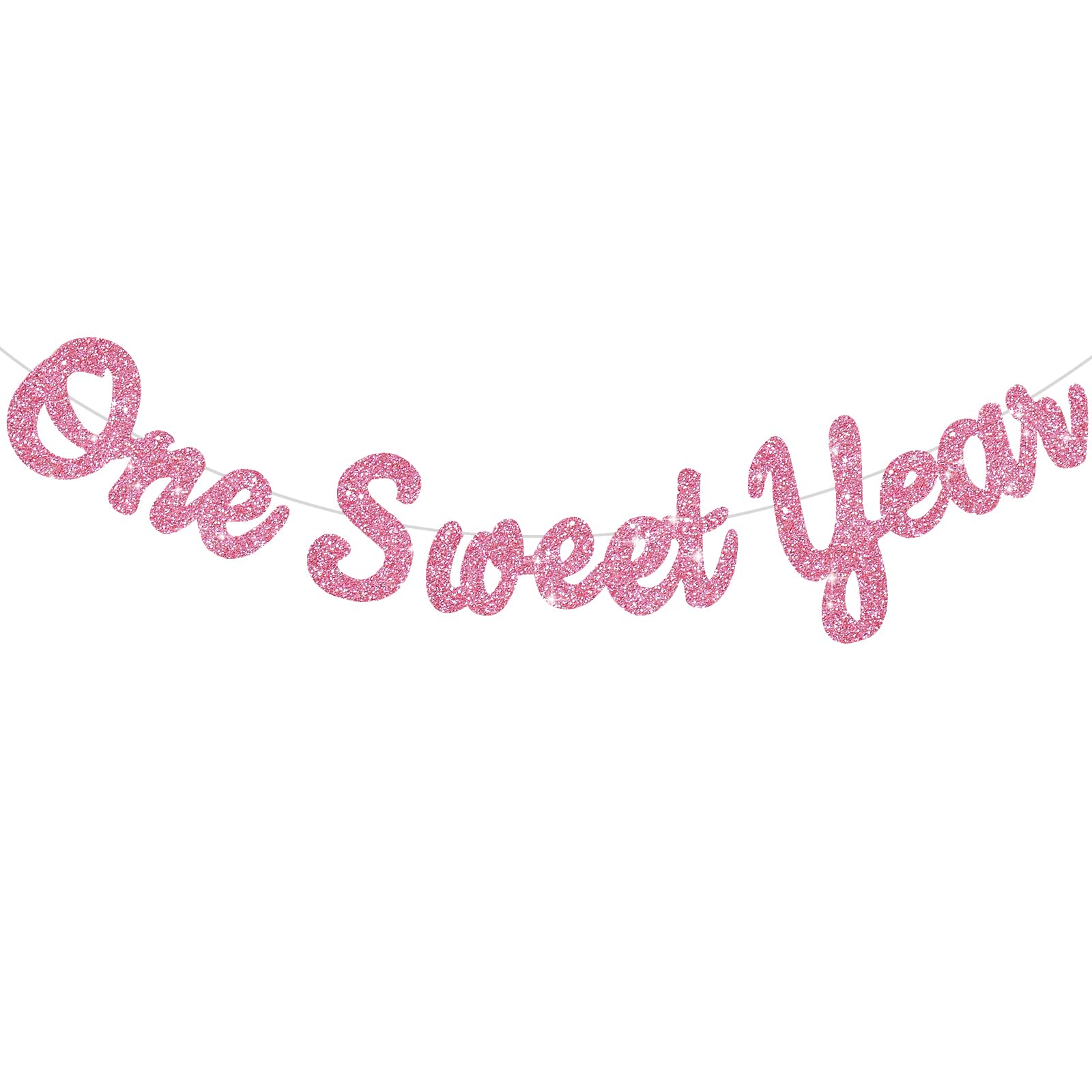 BEISHIDA Pink Glitter Sweet 1 Year Banner(Pre-Strung), First Birthday Anniversary Party Decorations Supplies for Boys Girls, Sweet Bunting Sign,1st Bday Baby Shower Hanging banner