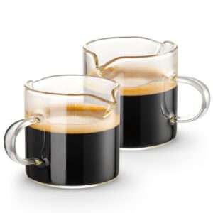 Qipecedm Espresso Cups Set of 2, 4 OZ Double Spouts Cups, Espresso Shot Glasses, Milk Cup with Handle, Clear Glass, Espresso Accessories for Espresso Machine