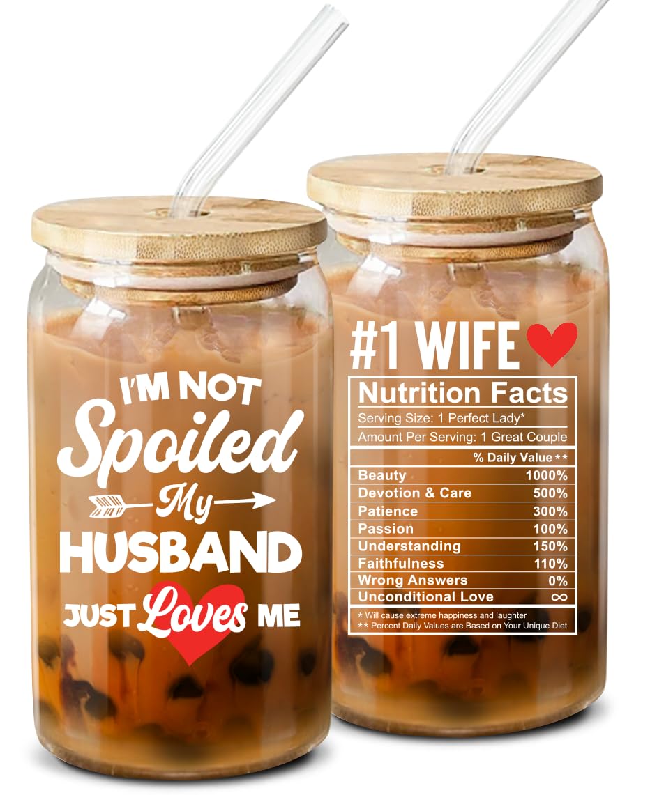 NewEleven Christmas Gifts For Wife From Husband - Romantic Anniversary Wedding Gifts For Wife, Her From Husband - Best Presents Idea For Wife, Women - 16 Oz Coffee Glass