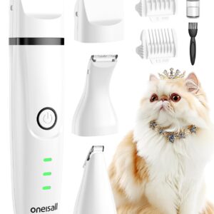 oneisall 2 Speed Paw Trimmer with 3 Blades, Rechargeable Cordless Cat Paw Trimmer Pet Paw Trimmer, Low Noise Cat Hair Trimmer for Dog Cat Pet's Hair Around Paws, Eyes, Ears, Face, Rump