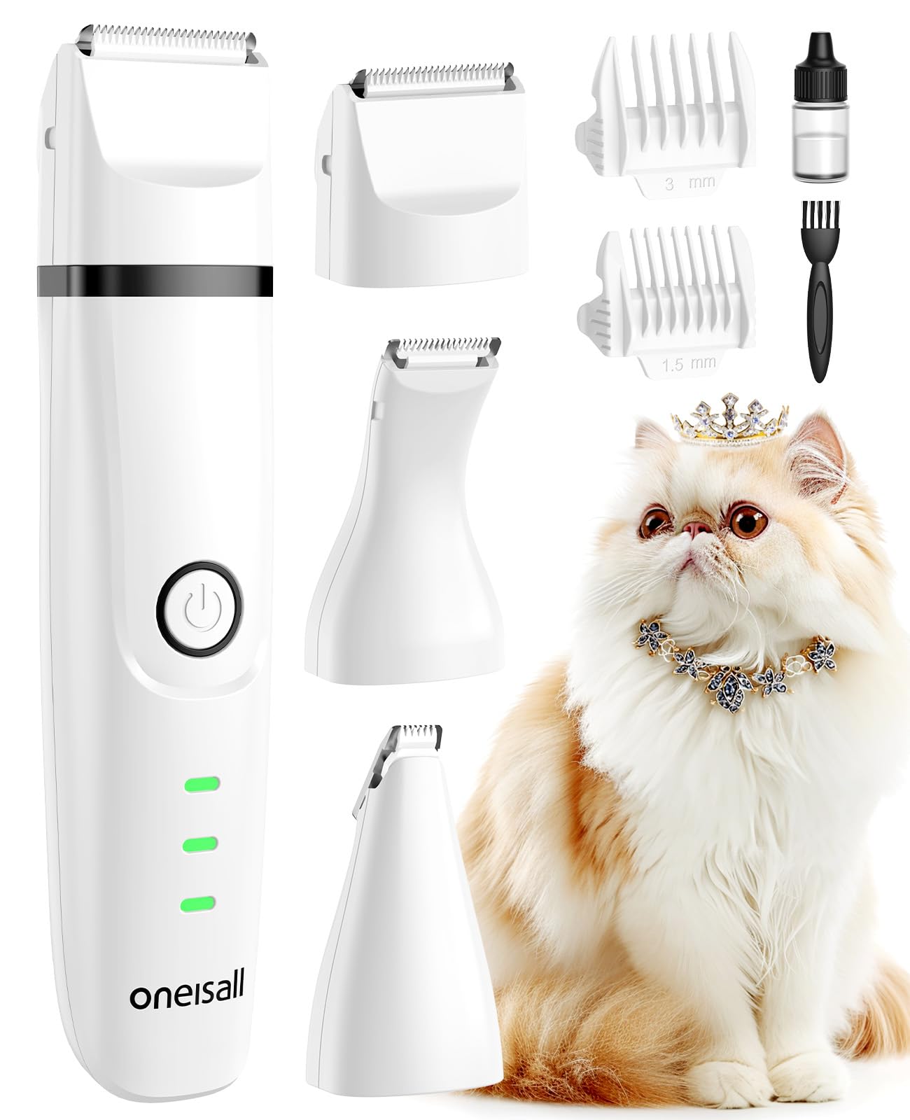 oneisall 2 Speed Paw Trimmer with 3 Blades, Rechargeable Cordless Cat Paw Trimmer Pet Paw Trimmer, Low Noise Cat Hair Trimmer for Dog Cat Pet's Hair Around Paws, Eyes, Ears, Face, Rump