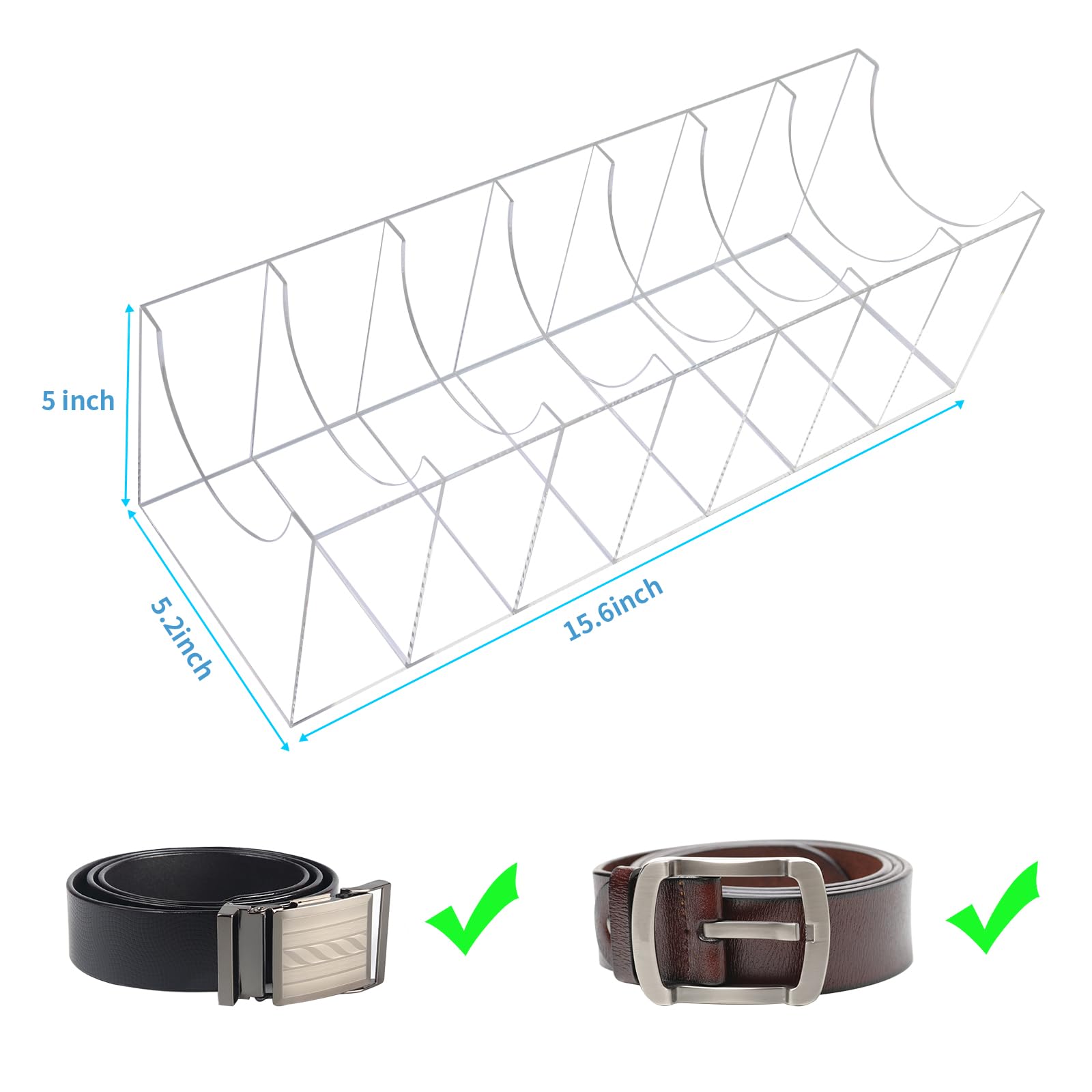 Belt Organizer for Closet, Acrylic Belt Organizer 7 Compartments Display Case for Tie and Bow Tie, Clear Belt Holder for Women Men Home