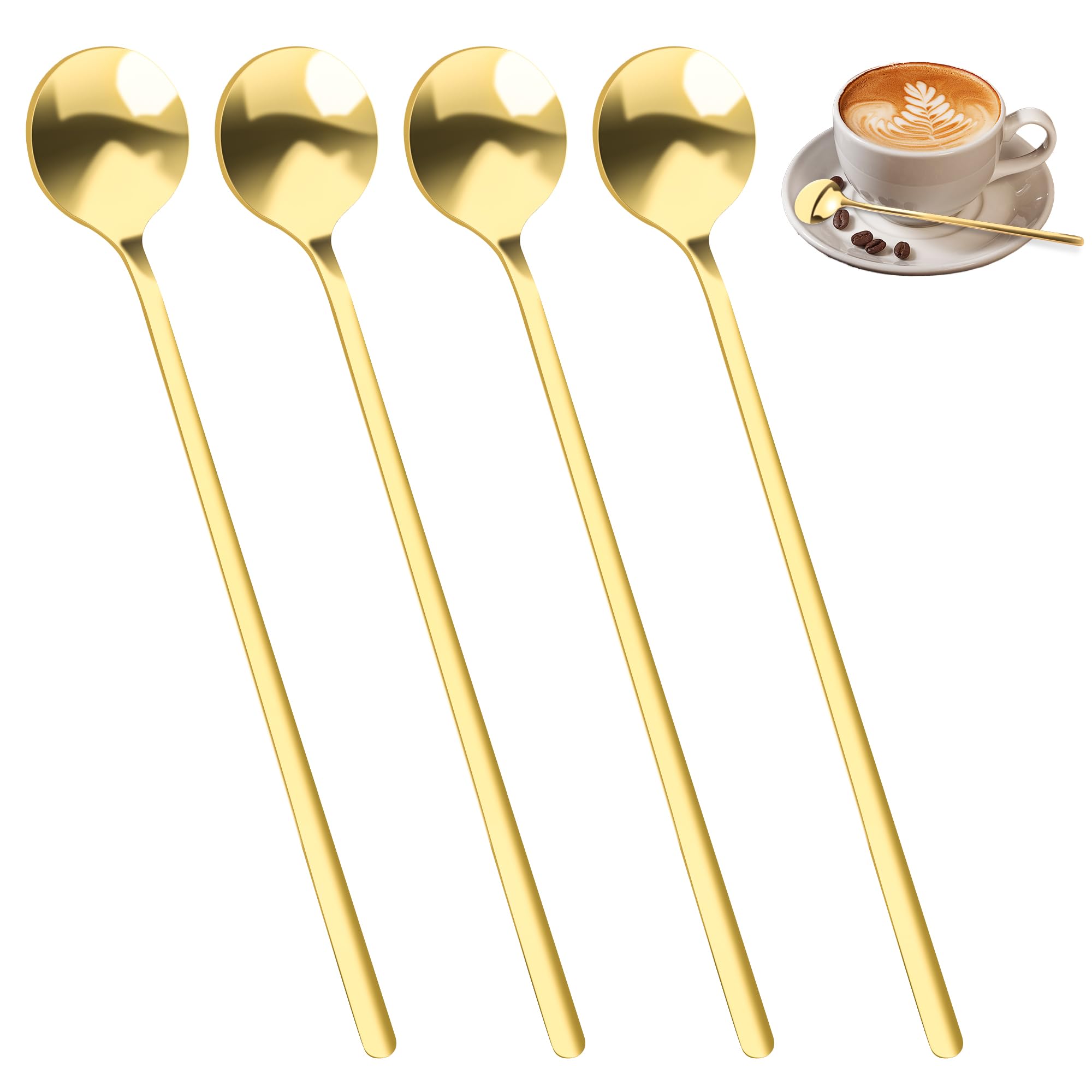 Coffee Spoons, Espresso Spoons, Small Coffee Spoons Set, 4 PCS 6.7 Inches Stainless Steel Bar Spoons, Gold