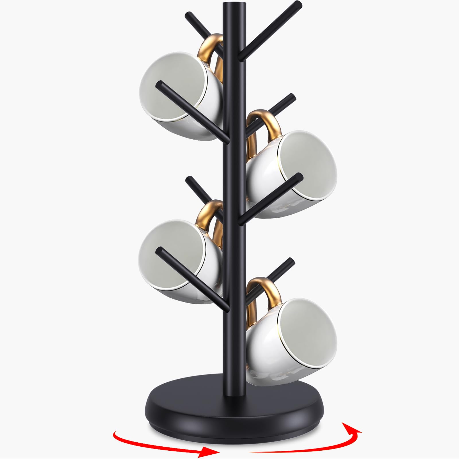 ZYZWTG Mug Holder Tree,New Upgraded 360° Rotated 8 Hooks Coffee Cup Holder for Counter,Wood Coffee Mug Rack Standing for Coffee Bar Accessories and Kitchen Home Organizer(Black)