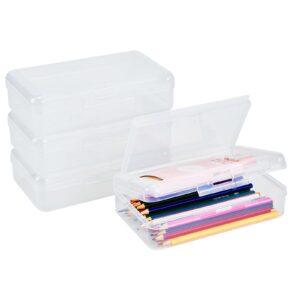 4 pcs plastic pencil boxes large capacity multi purpose pencil cases with snap closure lids, office supplies storage organizer box for brush painting crayon makeup supplies (1249-4)