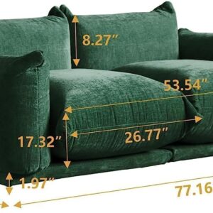 JACH Modern Love Seat Couch, Chenille Couch Deep Love Seat Couches with Thick Cushion, 77" Plush Sofas Furniture for Small Spaces Living Room Bedroom Office Apartment, Green