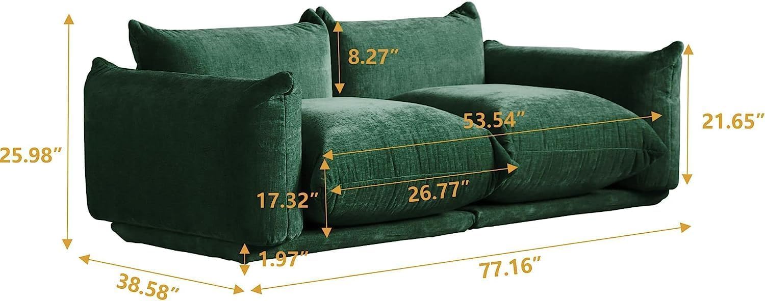 JACH Modern Love Seat Couch, Chenille Couch Deep Love Seat Couches with Thick Cushion, 77" Plush Sofas Furniture for Small Spaces Living Room Bedroom Office Apartment, Green