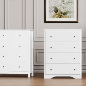 HOUSUIT White Dresser with 5 Drawers, Tall Dresser Chest of Drawers, 5 Drawer Dresser with Deep Space, Wood Dresser Storage Cabinet for Living Room, Hallway, Office, White