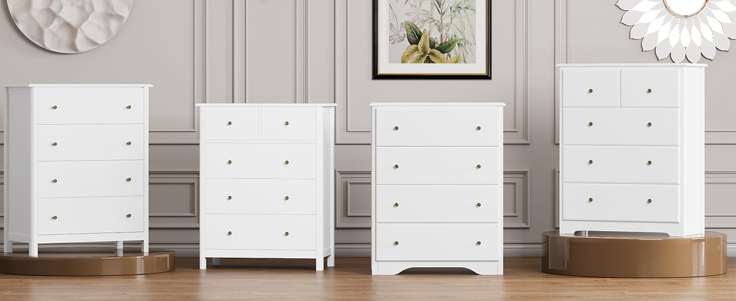 HOUSUIT White Dresser with 5 Drawers, Tall Dresser Chest of Drawers, 5 Drawer Dresser with Deep Space, Wood Dresser Storage Cabinet for Living Room, Hallway, Office, White