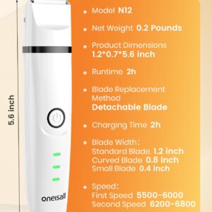 oneisall 2 Speed Paw Trimmer with 3 Blades, Rechargeable Cordless Cat Paw Trimmer Pet Paw Trimmer, Low Noise Cat Hair Trimmer for Dog Cat Pet's Hair Around Paws, Eyes, Ears, Face, Rump