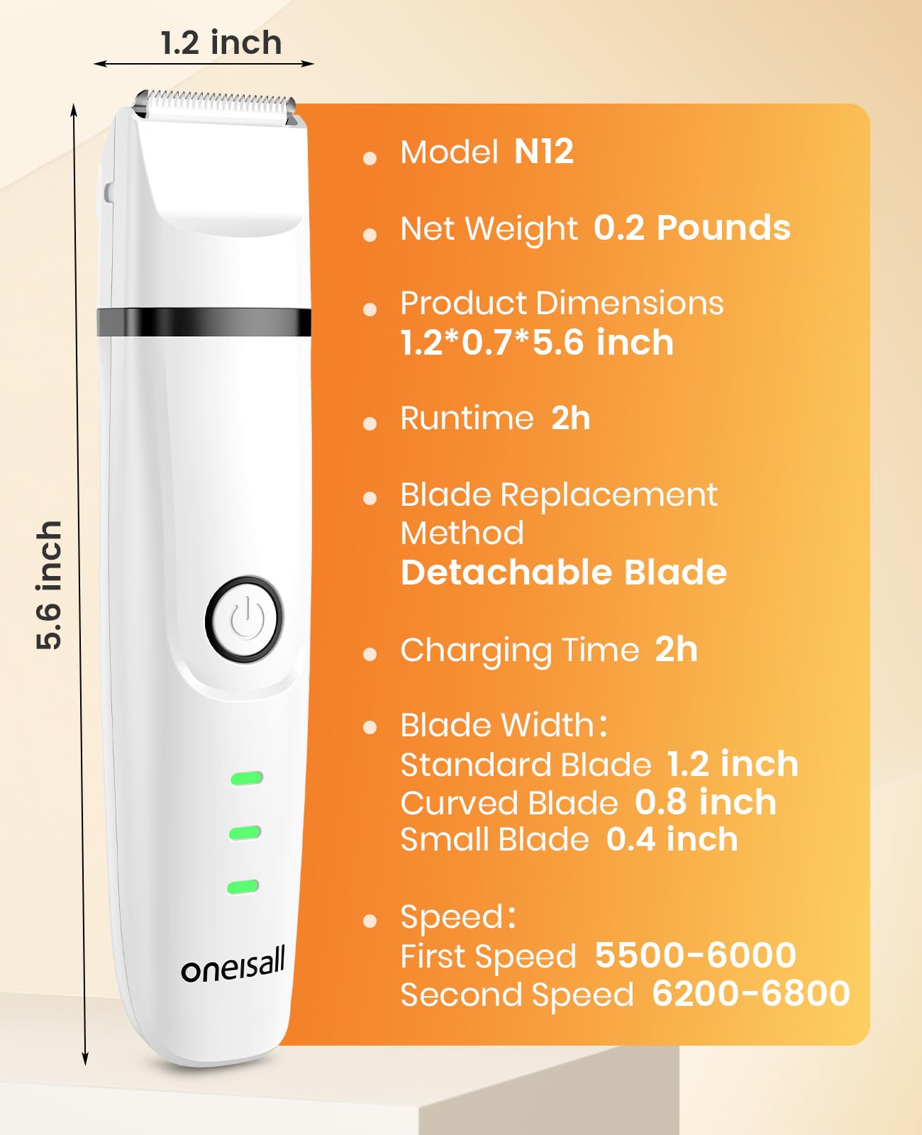 oneisall 2 Speed Paw Trimmer with 3 Blades, Rechargeable Cordless Cat Paw Trimmer Pet Paw Trimmer, Low Noise Cat Hair Trimmer for Dog Cat Pet's Hair Around Paws, Eyes, Ears, Face, Rump