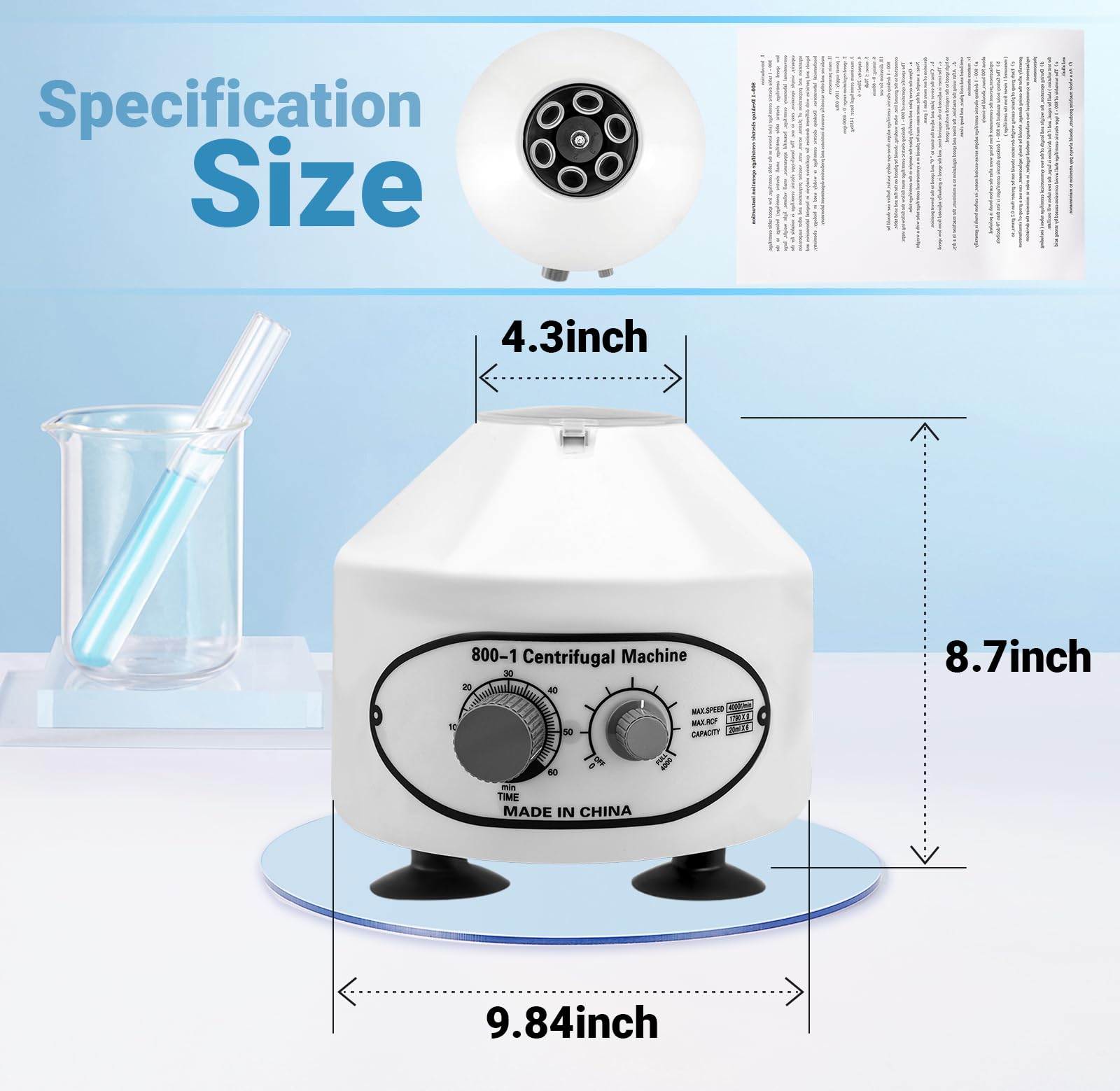 Centrifuge Machine, Lab Benchtop Centrifuges, Desktop Electric Lab Laboratory Centrifuge Machine Lab Medical Practice w/Timer and Speed Control - Low Speed,4000 RPM, Capacity 20 ML x 6-110v