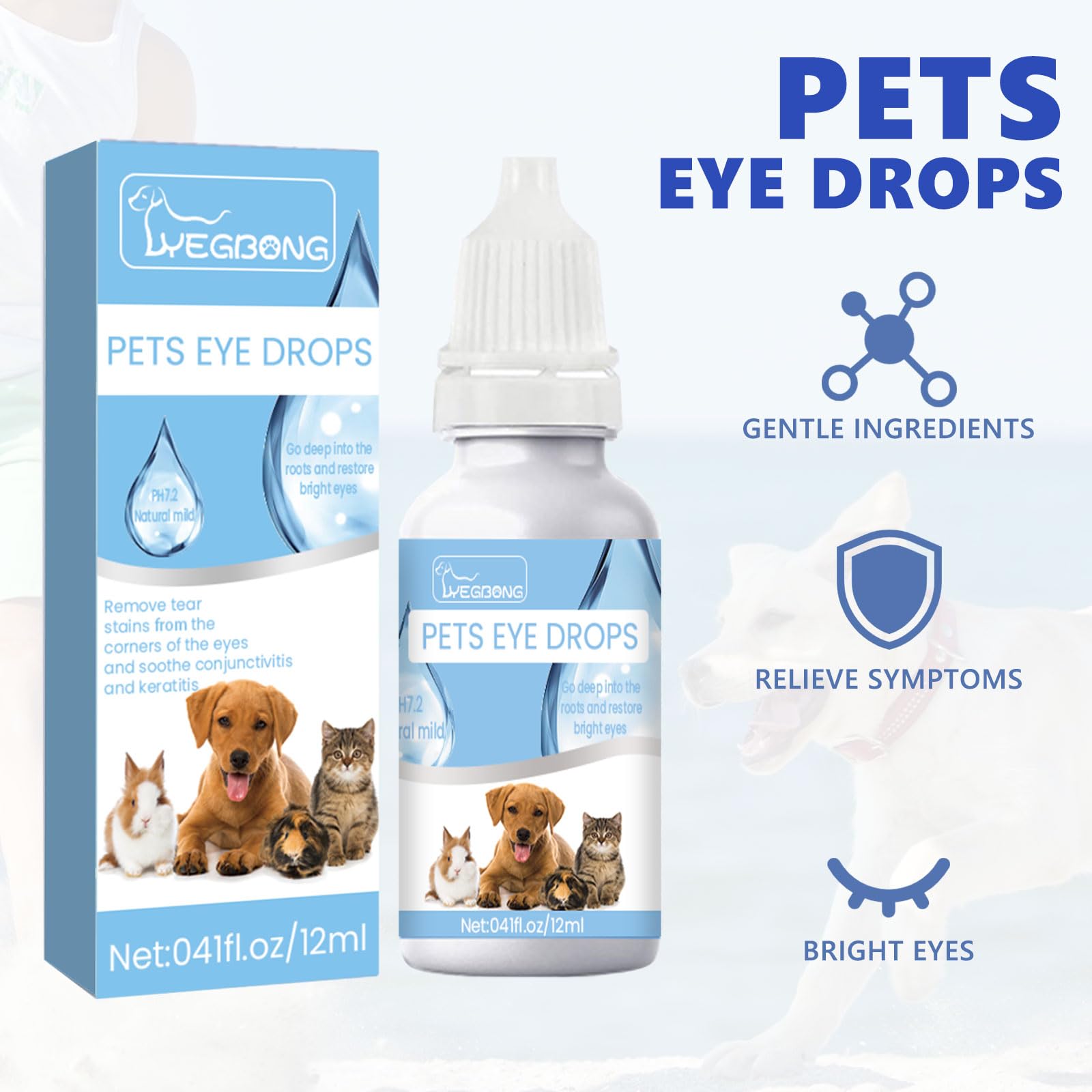 AusuB Pet Gel Eye Drops，Pets Eye Drops，Therapeutic Eye Lubricating Drop for Dog & Cats，Eye Solution for Severe Dry Eyes,Effective Dog Eye Infection Treatment (3Pcs,Blue)