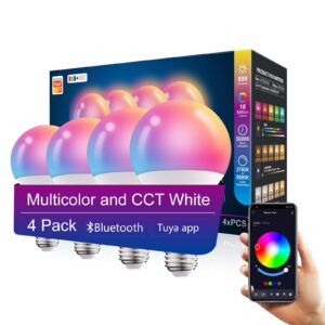 minghyzya smart color changing light bulbs, bluetooth and app control, sync to music, a19 e27 (70w equivalent) 900lm led light bulb, 10w (4 pack)