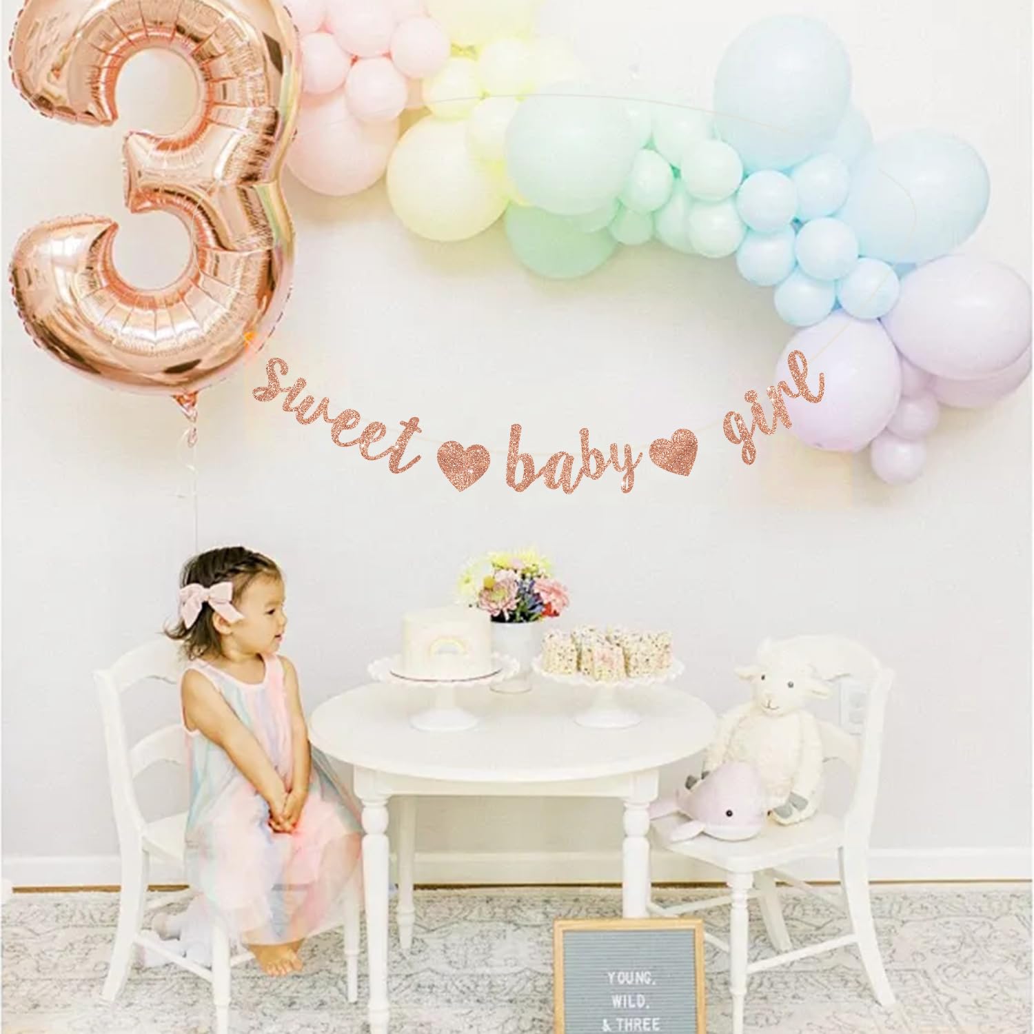 BEISHIDA Rose Gold Sweet Girl Baby Glitter Banner,NO DIY, Pre-Strung Baby Shower Gender Party Banner For Girl, Girl Baby Shower Decorations,Girl Baby Shower Sign,First Birthday party supplies