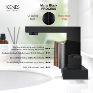 KENES Black Centerset Bathroom Faucet 3 Hole Bathroom Sink Faucet Matte Black Two Handle Modern Vanity Faucet with Pop Up Drain & Supply Lines, KE-9051-2-P