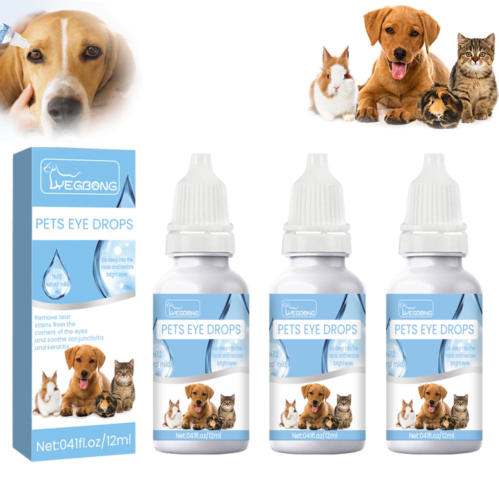 AusuB Pet Gel Eye Drops，Pets Eye Drops，Therapeutic Eye Lubricating Drop for Dog & Cats，Eye Solution for Severe Dry Eyes,Effective Dog Eye Infection Treatment (3Pcs,Blue)