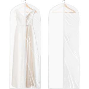 simple houseware 65-inch translucent garment bags with zipper for gowns, suits, dresses, costumes, uniforms, 2 pack, clear