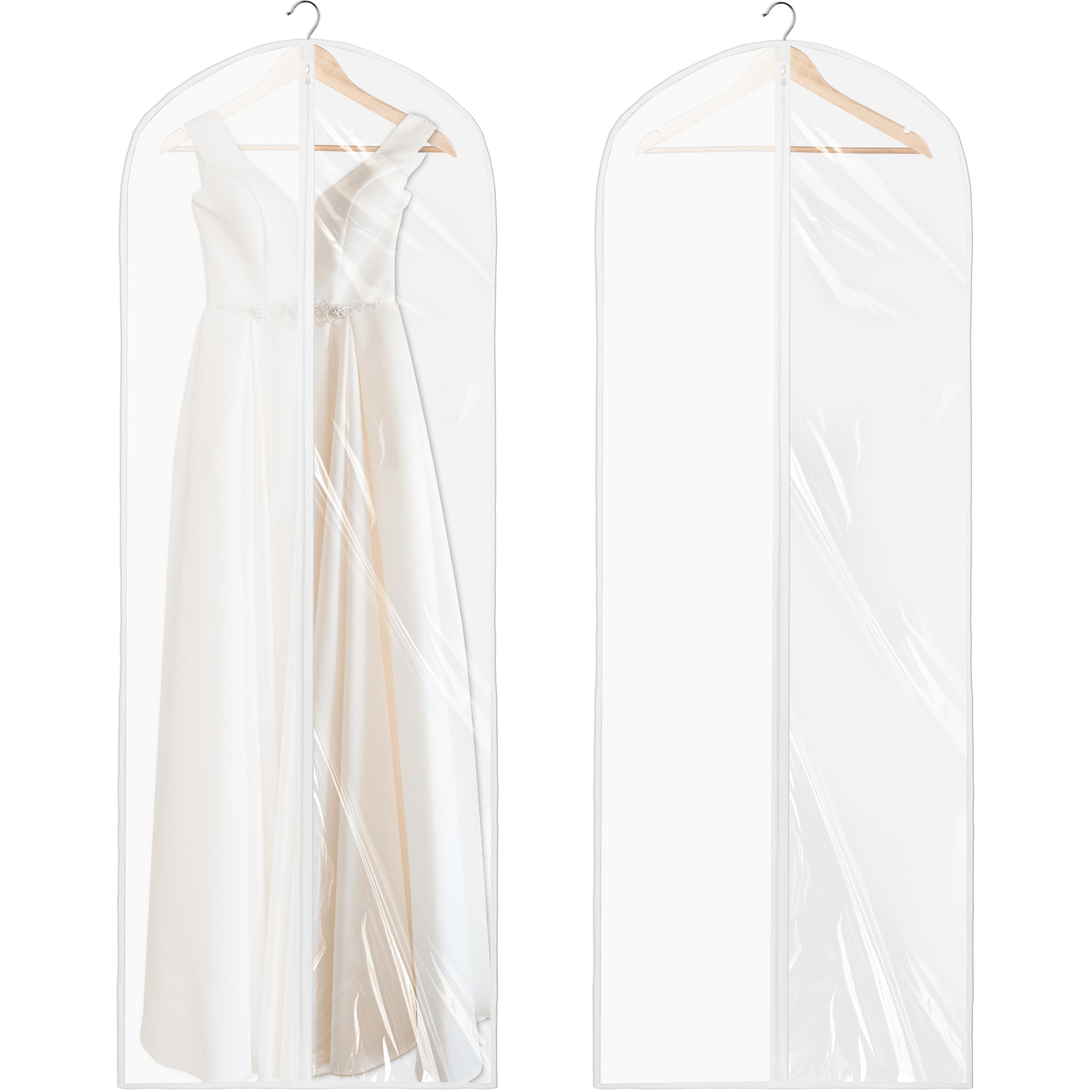 Simple Houseware 65-inch Translucent Garment Bags with Zipper for Gowns, Suits, Dresses, Costumes, Uniforms, 2 Pack, Clear