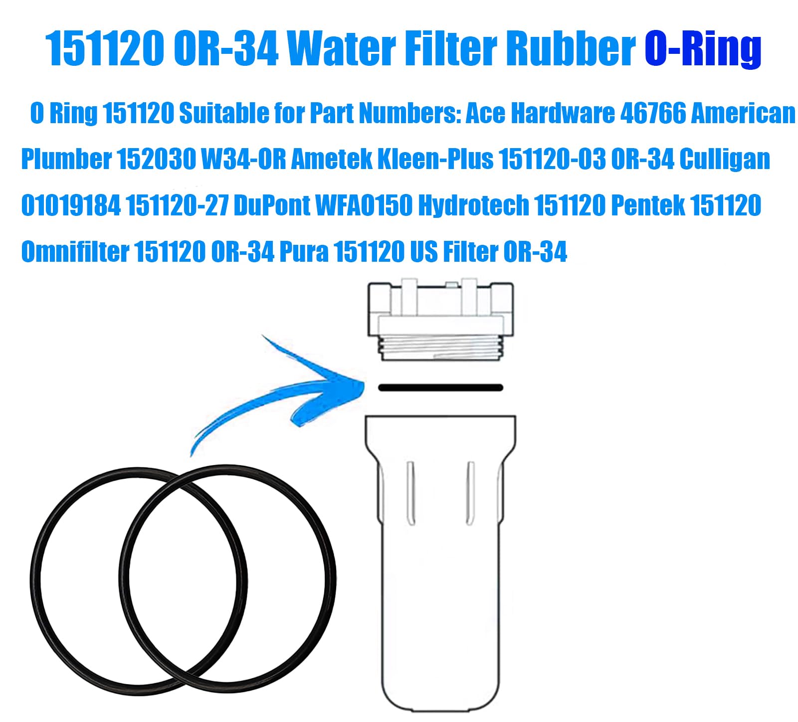 Generic 151120 OR-34 Water Filter Rubber O-Ring Compatible for Pentek and Culligan Standard & 3G Standard Water Filter Housings (2/Pack)