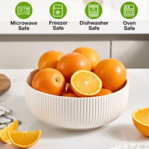 Mfacoy 2 Pack Salad Bowl, 8 inch 60 oz Large Serving Bowl Set, Deep Bowl for Kitchen, White Ceramic Bowl Set for Soup, Cereal, Ramen, Pasta, Salad, Dishwasher & Microwave Safe, Easy Clean