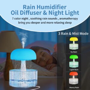 Rain Cloud Humidifier Water Drip 700ml, 2 in 1 Ultrasonic Cool Mist Air Humidifiers Essential Oil Diffuser with Remote Control White Noise Rain Sounds Mushroom Humidifier for Bedroom,Sleeping,Relaxing