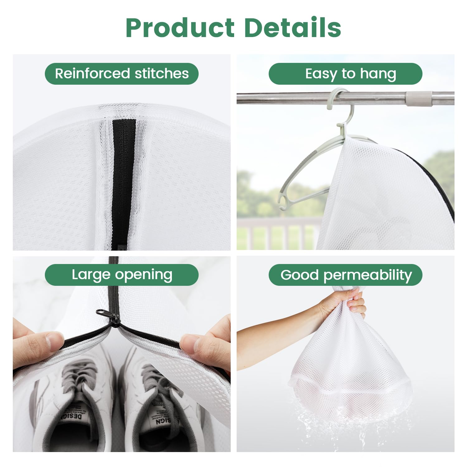 Carbrea 2 Pack Mesh Laundry Bags - Shoe Laundry Bag with Zipper Shoe Washing Machine Bag for Bras Socks Sneakers Delicates - White