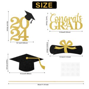 Mljsh Graduation Decorations Class of 2024, 16 PCS Black & Gold Double-Sided Eco-Friendly Graduation Centerpieces for Tables, Table Toppers, Graduation Party Decorations 2024