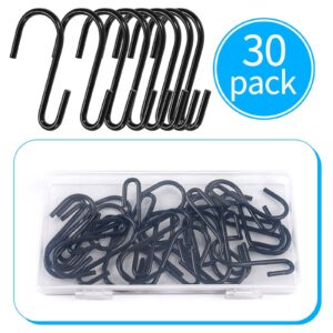 YAMAJA 30 Pack Small S Hooks for Hanging Spoons Pans Pots Kitchenware, Metal S Hooks for Hang Bags Towels, Apply Bathroom Office Tool Room, Black, 2.4 Inch