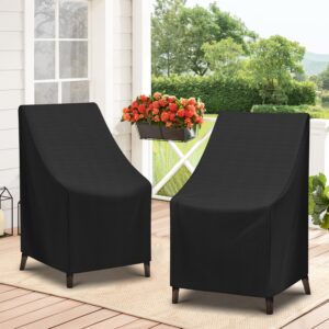 SunPatio Outdoor High Back Chair Covers, Waterproof Stackable Patio Chair Covers, All Weather Protection Patio Furniture Covers, 2 Pack -27" W x 30" D x 42" H, Black