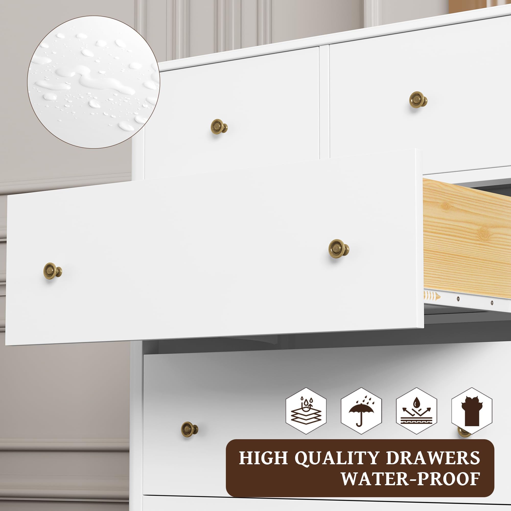 HOUSUIT White Dresser with 5 Drawers, Tall Dresser Chest of Drawers, 5 Drawer Dresser with Deep Space, Wood Dresser Storage Cabinet for Living Room, Hallway, Office, White