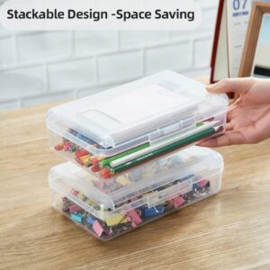 4 Pcs Plastic Pencil Boxes Large Capacity Multi Purpose Pencil Cases with Snap Closure Lids, Office Supplies Storage Organizer Box for Brush Painting Crayon Makeup Supplies (1249-4)