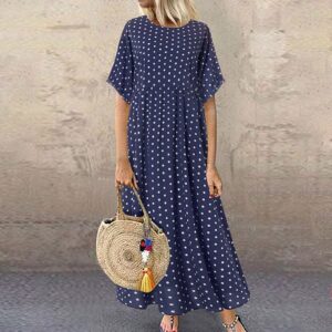 Size Retro Dress Short Sleeve Plus Causal Dot Dress Printed Polka Beach Women's Women's Dress Dress Girls (Blue, XXXXL)