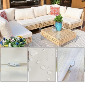 TECOSARA Outdoor Cushion Covers Replacement 14 Pcs Patio Cushion Covers fit for 7Pieces 6-Seater Wicker Rattan Sectional Couch Sofa Outdoor Cushion Slipcovers Set Seat and Back Cover Only, Ivory