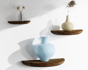 qsqueen solid wood half round floating wall shelves | elegant floating shelves, elevate your space. perfect for living rooms, bathrooms, bedrooms, offices, children's rooms