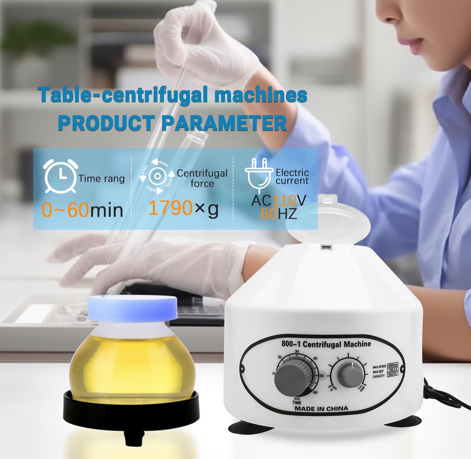 Centrifuge Machine, Lab Benchtop Centrifuges, Desktop Electric Lab Laboratory Centrifuge Machine Lab Medical Practice w/Timer and Speed Control - Low Speed,4000 RPM, Capacity 20 ML x 6-110v