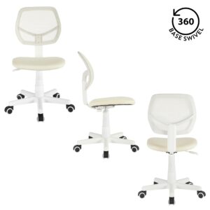 Urban Lifestyle Computer Office Rolling Swivel Task Desk Chair with Mesh Backrest and Caster Wheels, White with White Legs