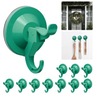 antimbee suction cup hooks, 10 pack wreath hangers, removable glass wall holder hook, small suction utility hook for bathroom kitchen home decor, up to 11 lbs on smooth surface (green)