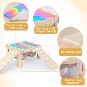 Guinea Pig Hideout with Hammock, Soft Guinea Pig Hammock Wooden Guinea Pig House with Stairs Large Guinea Pig Toys fit Guinea Pig Cages Durable Guinea Pig Accessories for Small Animals