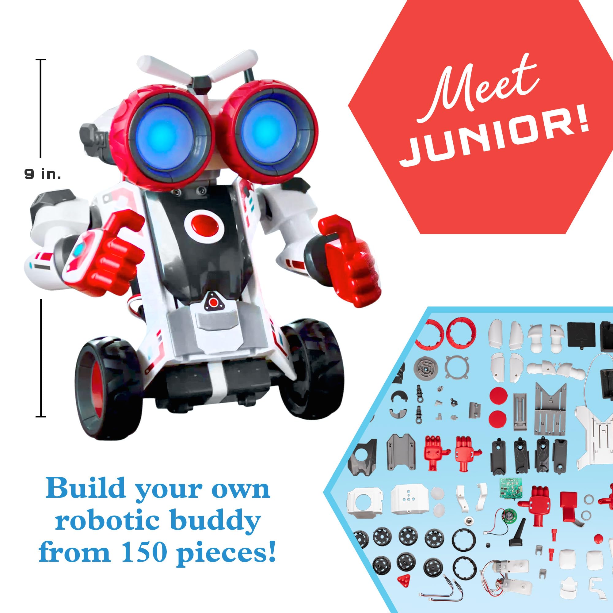 Thames & Kosmos Robotics Smart Machines Junior STEM Kit, Build & Code Your Robot’s Movements, Speed, Lights & Sounds, for Ages 8+, Use Screen-Free w/Built-in Buttons or via Block-Based Coding App