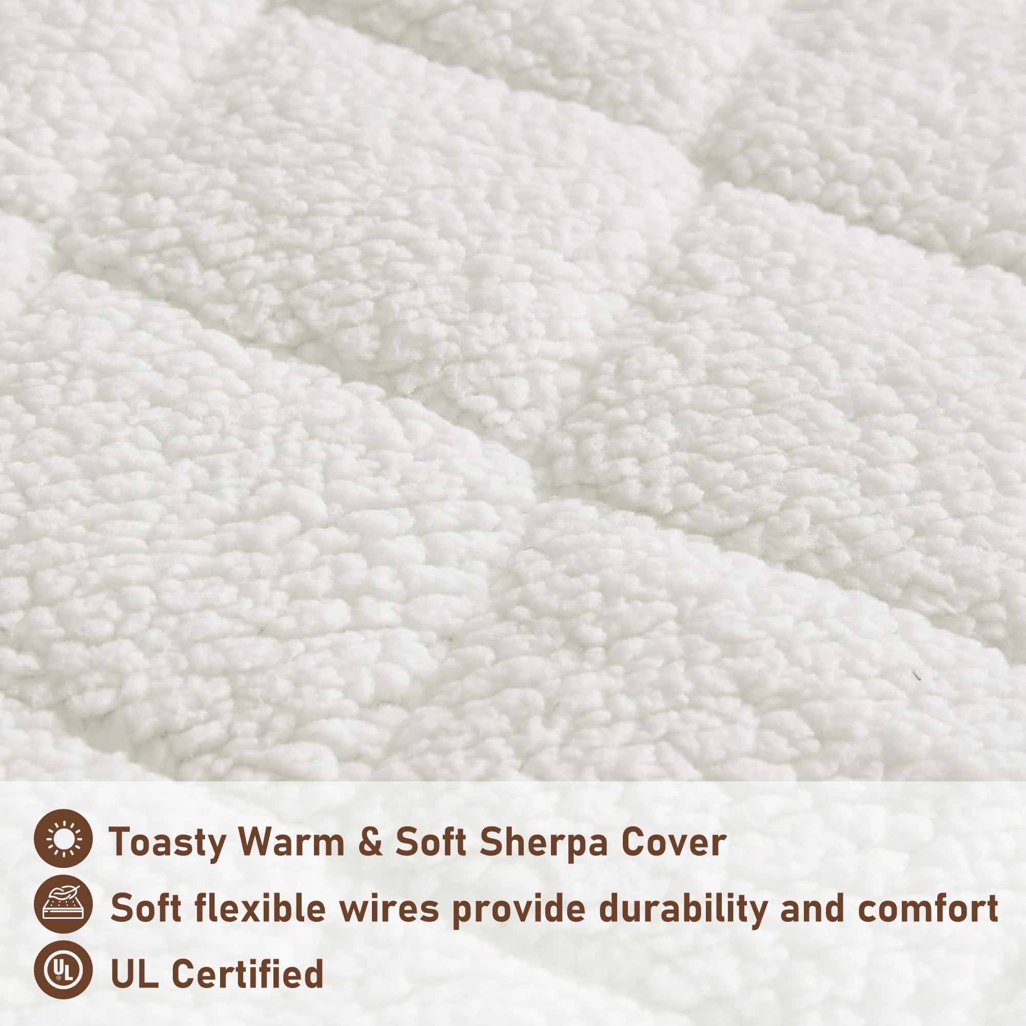 Woolrich Heated Mattress Pad Twin XL - Sherpa Electric Mattress Topper, Auto Shut Off, 5 Heat Levels Controller, Deep Elastic Pocket Up to 17" Mattress, UL Certified, Machine Washable, Twin XL White