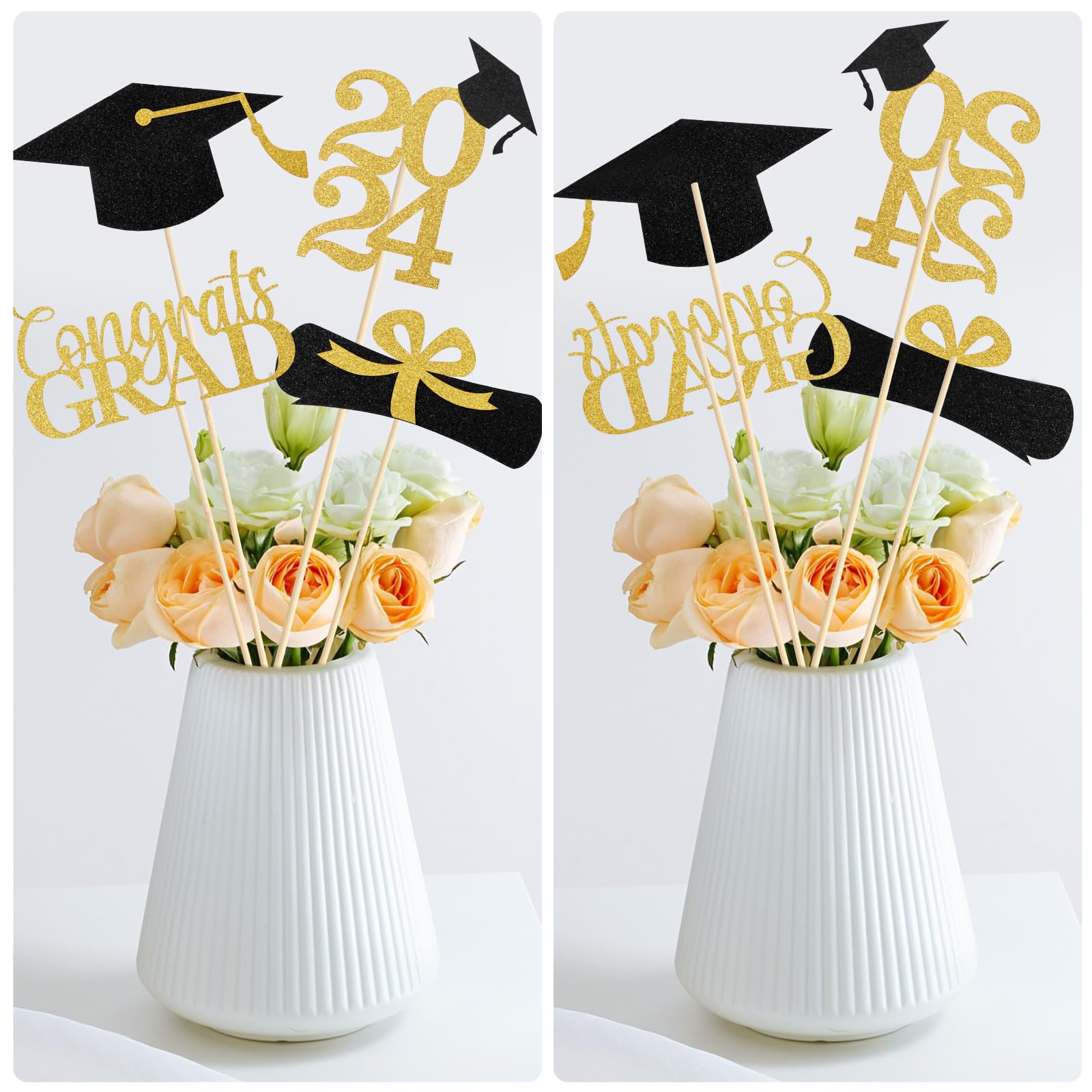 Mljsh Graduation Decorations Class of 2024, 16 PCS Black & Gold Double-Sided Eco-Friendly Graduation Centerpieces for Tables, Table Toppers, Graduation Party Decorations 2024