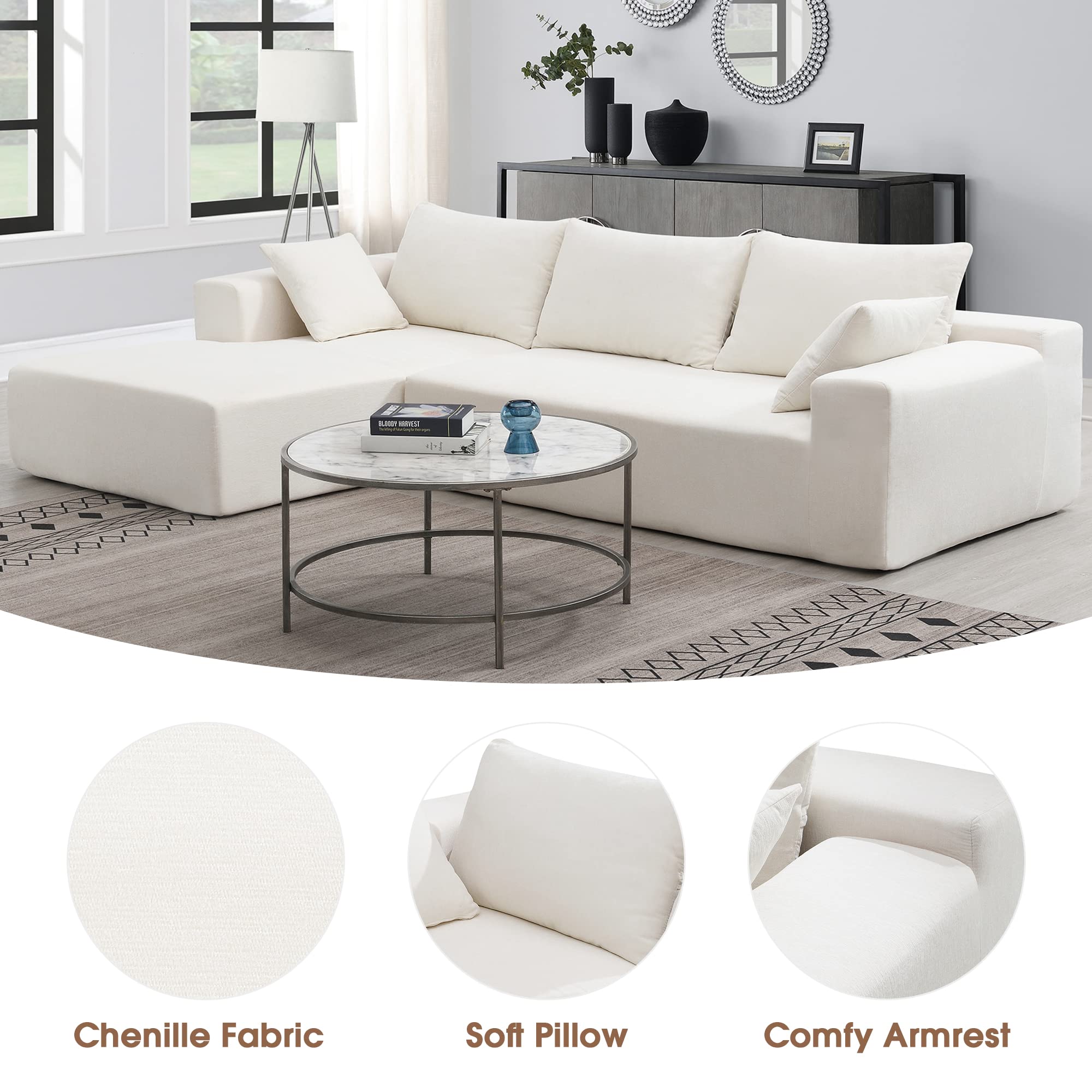 P PURLOVE Modular Sectional Living Room Sofa, Modern Minimalist Style Couch, Chenille Upholstered Sleeper Sofa, 2 PC Free Combination, L-Shape (White)