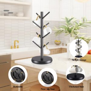 ZYZWTG Mug Holder Tree,New Upgraded 360° Rotated 8 Hooks Coffee Cup Holder for Counter,Wood Coffee Mug Rack Standing for Coffee Bar Accessories and Kitchen Home Organizer(Black)