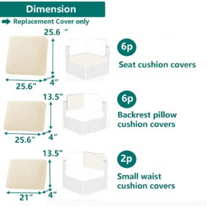 TECOSARA Outdoor Cushion Covers Replacement 14 Pcs Patio Cushion Covers fit for 7Pieces 6-Seater Wicker Rattan Sectional Couch Sofa Outdoor Cushion Slipcovers Set Seat and Back Cover Only, Ivory