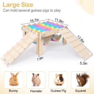 Guinea Pig Hideout with Hammock, Soft Guinea Pig Hammock Wooden Guinea Pig House with Stairs Large Guinea Pig Toys fit Guinea Pig Cages Durable Guinea Pig Accessories for Small Animals