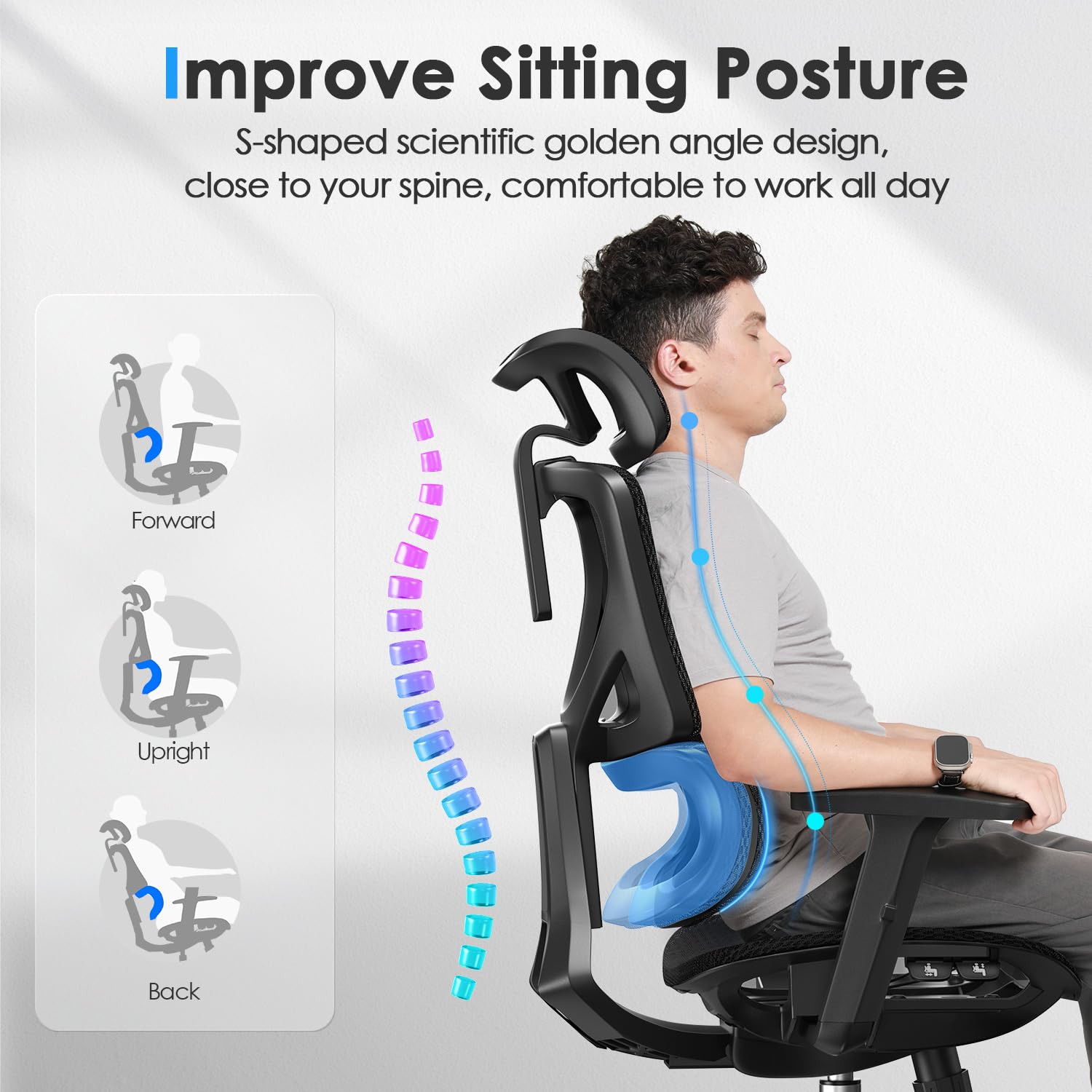 CabeVibe Ergonomic Mesh Office Chair - 6‘6“ Big & Tall Home Office Desk Chairs Seat Depth Adjustable with Lumbar Support - Back Height Adjustable Computer Task Chair with Headrest (Ergo Upgrade 518)