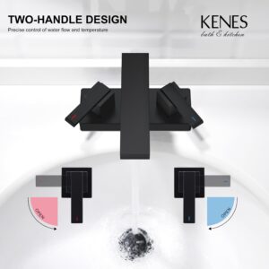 KENES Black Centerset Bathroom Faucet 3 Hole Bathroom Sink Faucet Matte Black Two Handle Modern Vanity Faucet with Pop Up Drain & Supply Lines, KE-9051-2-P